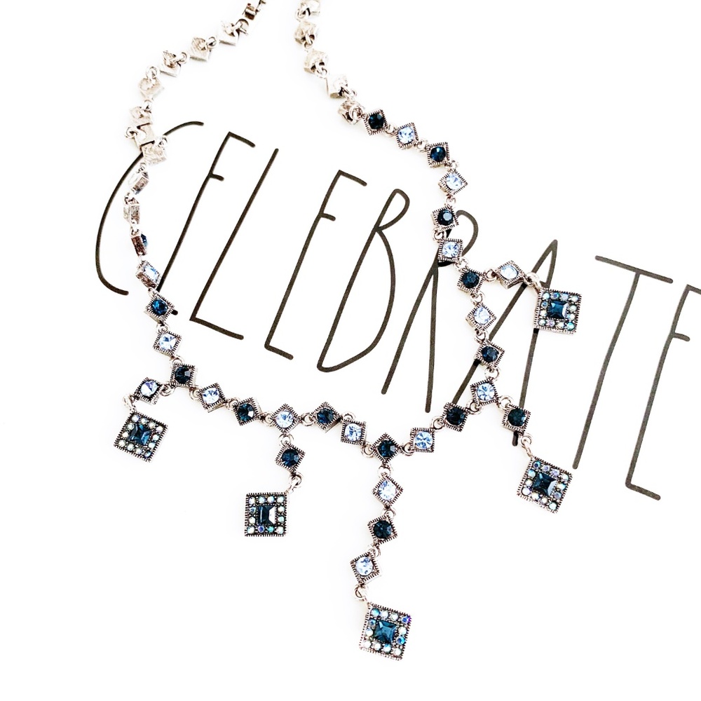 Blue Diamond Shape Rhinestone Necklace - Picture 7 of 7